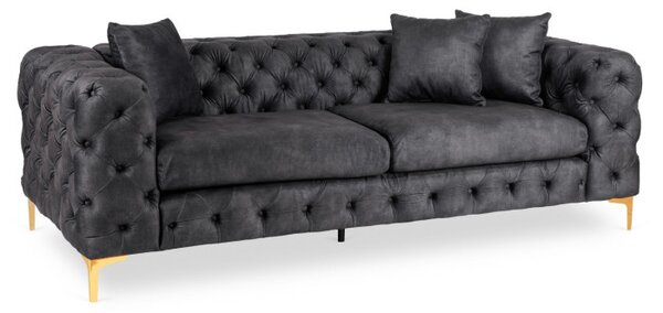 Sofa SORRENTO 3S Trzyosobowa Czarna Welurowa Nowoczesna Glamour