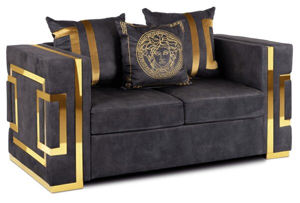 Sofa PALLAZO 2S Dwuosobowa Czarno/Złota Welurowa Nowoczesna Glamour