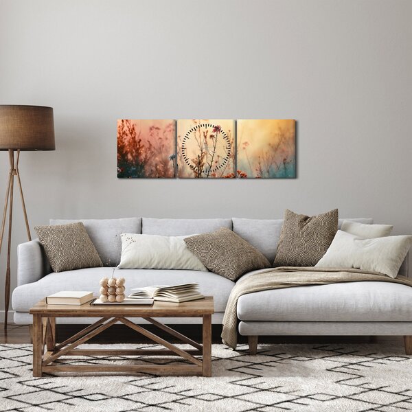 Obraz - Dzikie kwiaty (z zegarem) (90x30 cm)