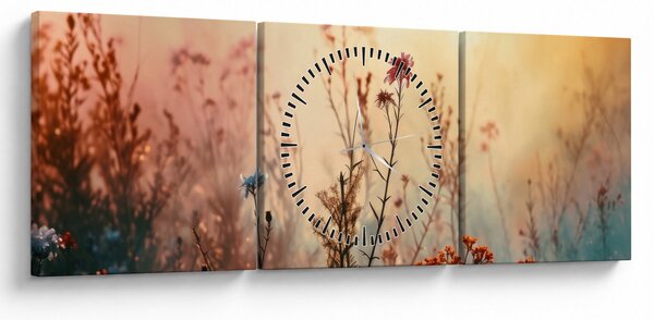 Obraz - Dzikie kwiaty (z zegarem) (90x30 cm)