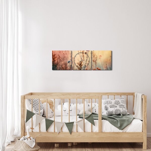 Obraz - Dzikie kwiaty (z zegarem) (90x30 cm)