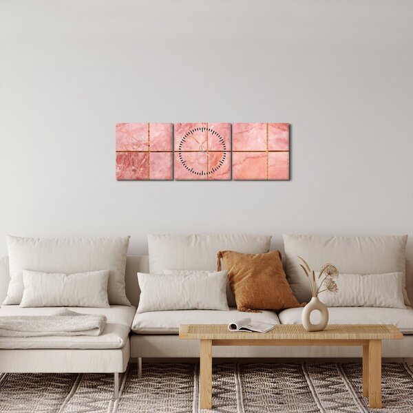 Obraz - Różowe, marmurkowe płytki (z zegarem) (90x30 cm)