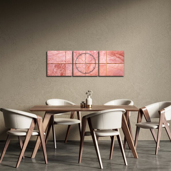 Obraz - Różowe, marmurkowe płytki (z zegarem) (90x30 cm)