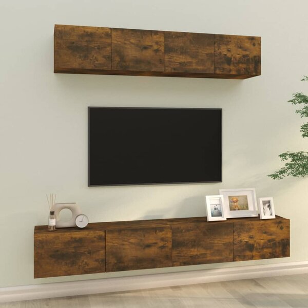 Zestaw 4 szafek TV, przydymiony dąb, materiał drewnopochodny