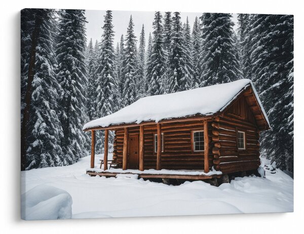 Obraz - Pokryta śniegiem chata (70x50 cm)