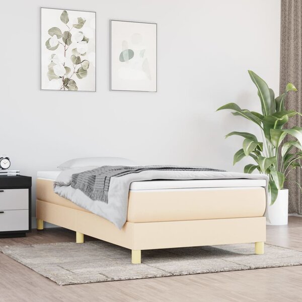 Łóżko kontynentalne, kremowe, tapicerowane tkaniną, 90x200 cm