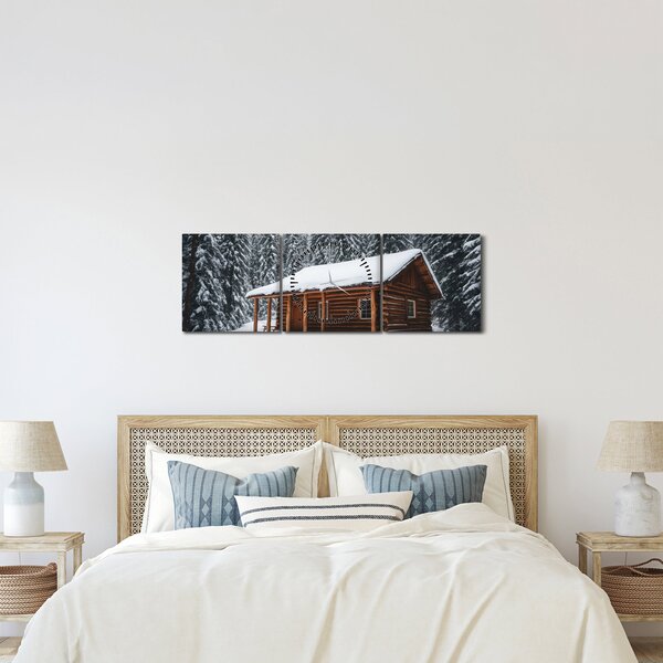 Obraz - Pokryta śniegiem chata (z zegarem) (90x30 cm)