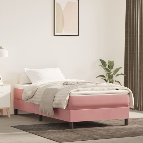 Rama łóżka, różowa, 90x200 cm, tapicerowana aksamitem