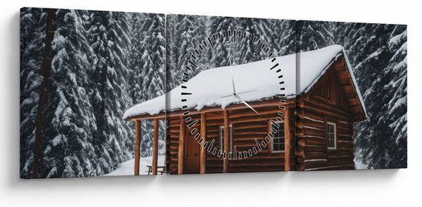 Obraz - Pokryta śniegiem chata (z zegarem) (90x30 cm)