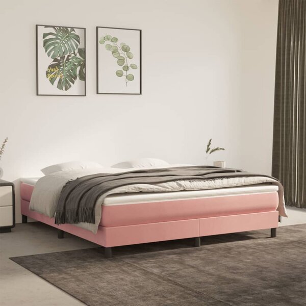 Rama łóżka, różowa, 160x200 cm, tapicerowana aksamitem
