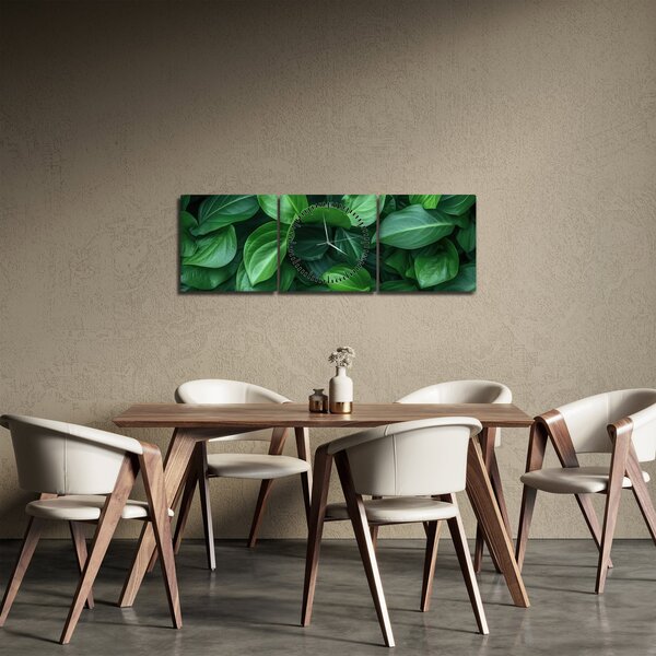 Obraz - Zielone liście (z zegarem) (90x30 cm)