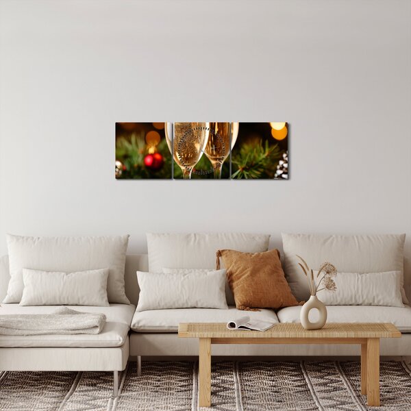 Obraz - Kieliszek szampana (z zegarem) (90x30 cm)
