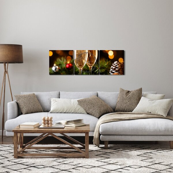 Obraz - Kieliszek szampana (z zegarem) (90x30 cm)