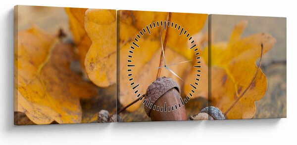Obraz - Jesienne żołędzie (z zegarem) (90x30 cm)