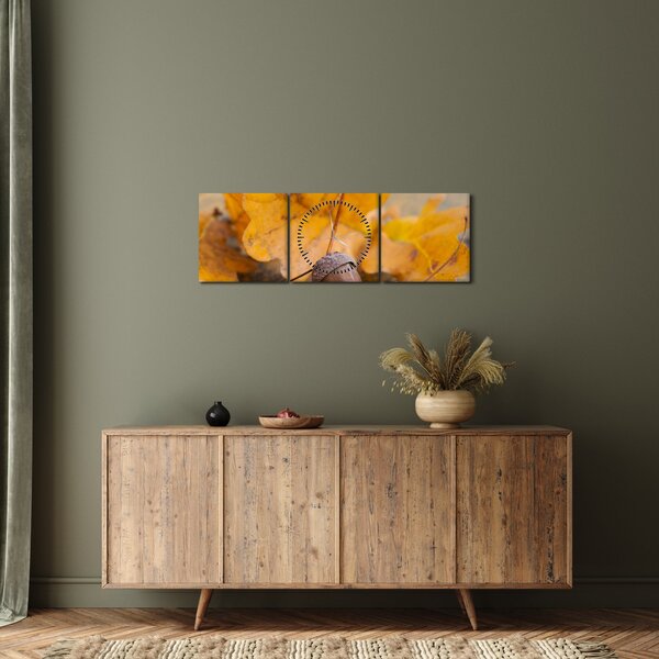 Obraz - Jesienne żołędzie (z zegarem) (90x30 cm)