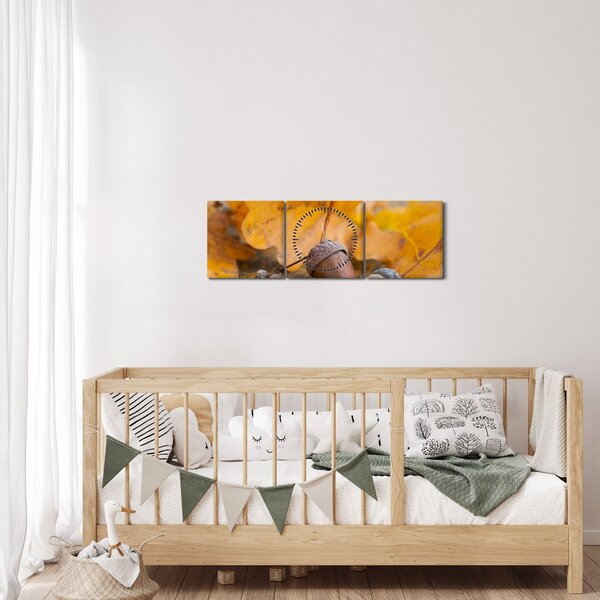 Obraz - Jesienne żołędzie (z zegarem) (90x30 cm)