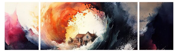 Obraz - W wirze powodzi, akwarela (170x50 cm)