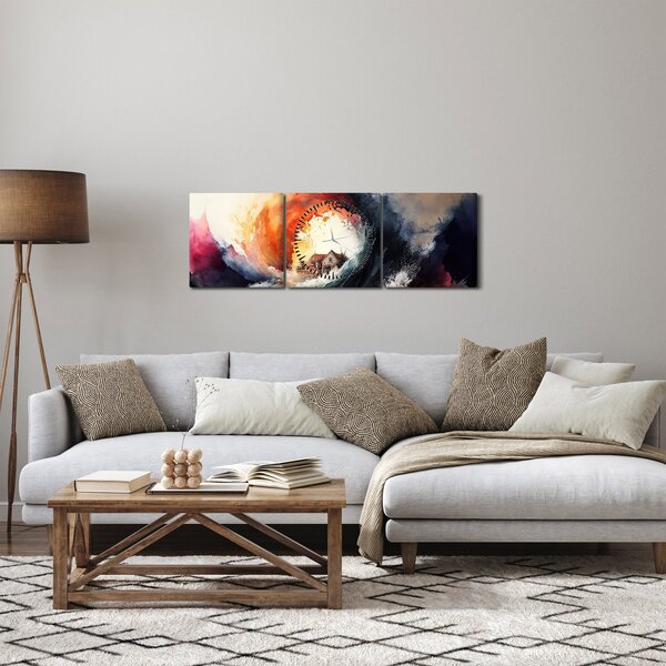 Obraz - W wirze powodzi, akwarela (z zegarem) (90x30 cm)