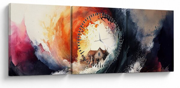Obraz - W wirze powodzi, akwarela (z zegarem) (90x30 cm)