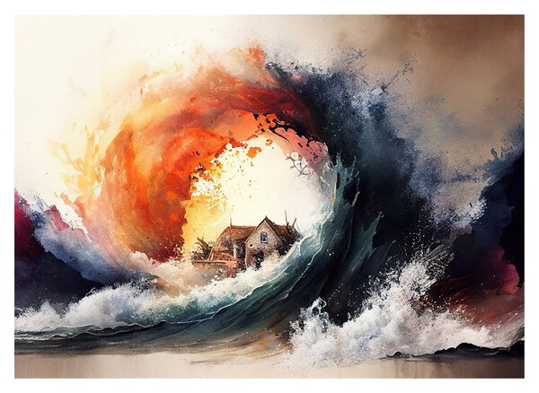 Obraz na szkle - W wirze powodzi, akwarela (70x50 cm)