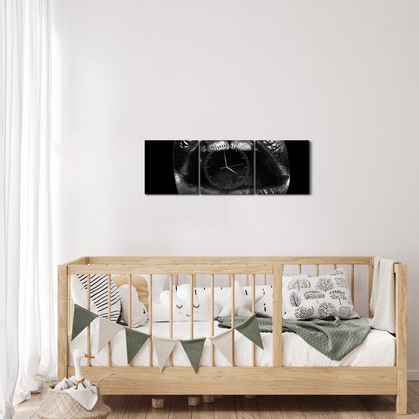 Obraz - Błyszczące usta (z zegarem) (90x30 cm)