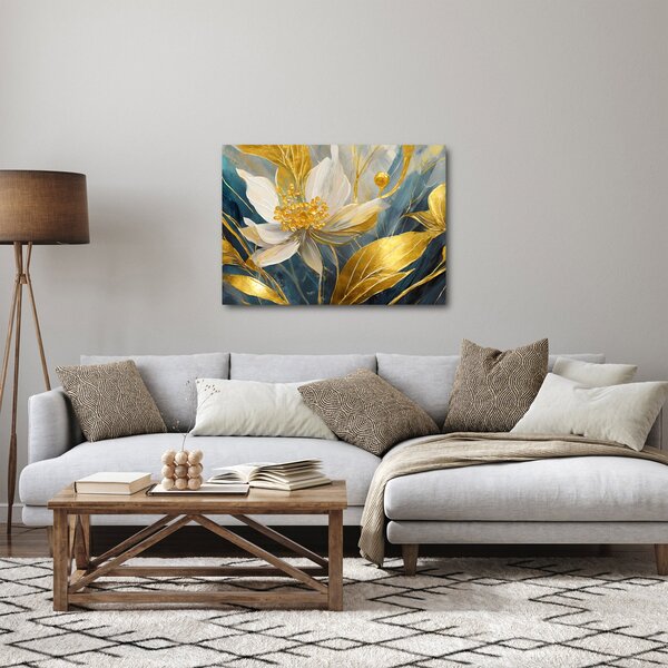 Obraz - Malowanie złotych kwiatów (70x50 cm)