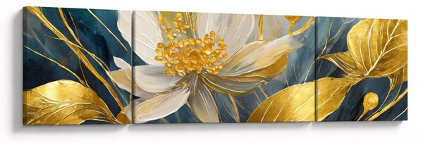 Obraz - Malowanie złotych kwiatów (170x50 cm)