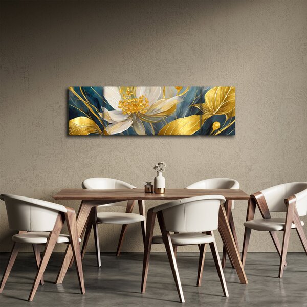 Obraz - Malowanie złotych kwiatów (170x50 cm)