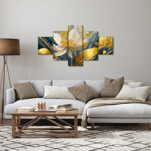Obraz - Malowanie złotych kwiatów (125x70 cm)