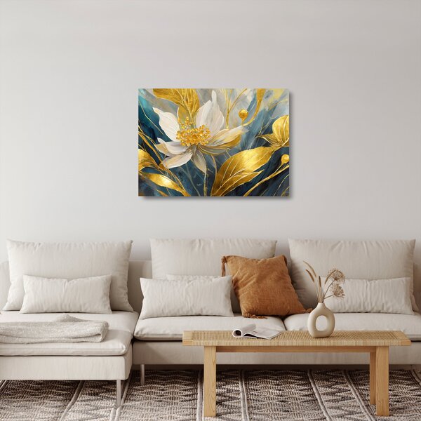 Obraz na szkle - Malowanie złotych kwiatów (70x50 cm)