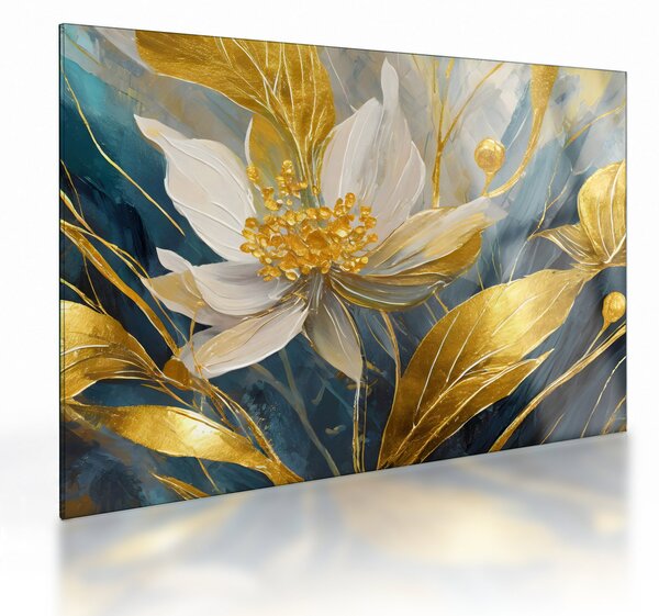 Obraz na szkle - Malowanie złotych kwiatów (70x50 cm)