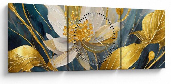 Obraz - Malowanie złotych kwiatów (z zegarem) (90x30 cm)