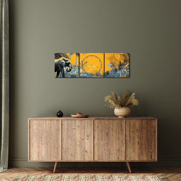 Obraz - Słoń w naturze (z zegarem) (90x30 cm)