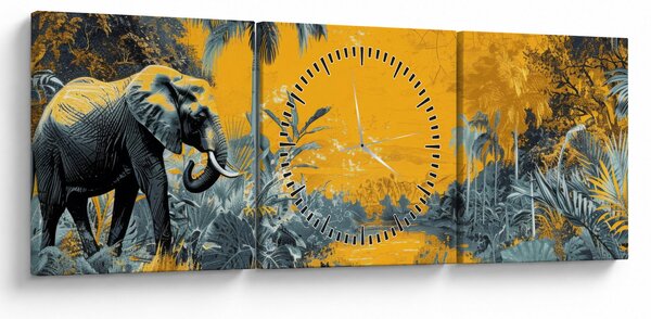 Obraz - Słoń w naturze (z zegarem) (90x30 cm)