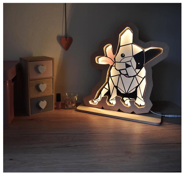 Drewniana lampka Led dla dzieci Buldog