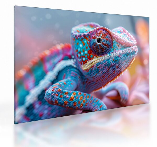 Obraz na szkle - Kolorowy kameleon (70x50 cm)