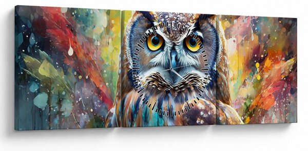 Obraz - Malowanie sowy (z zegarem) (90x30 cm)