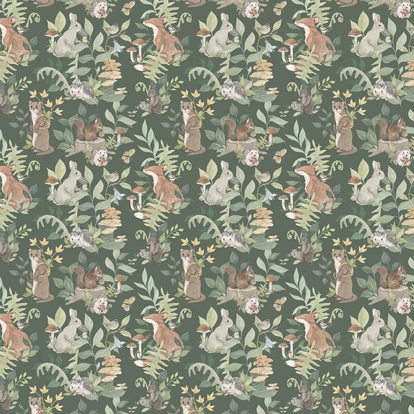 Tapeta Malumi WOODLAND DARK GREEN do pokoju dziecka