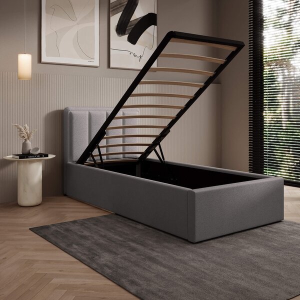 MebleMWM Łóżko tapicerowane z pojemnikiem SFG0143P | 90x200 | Welur | Szary #53