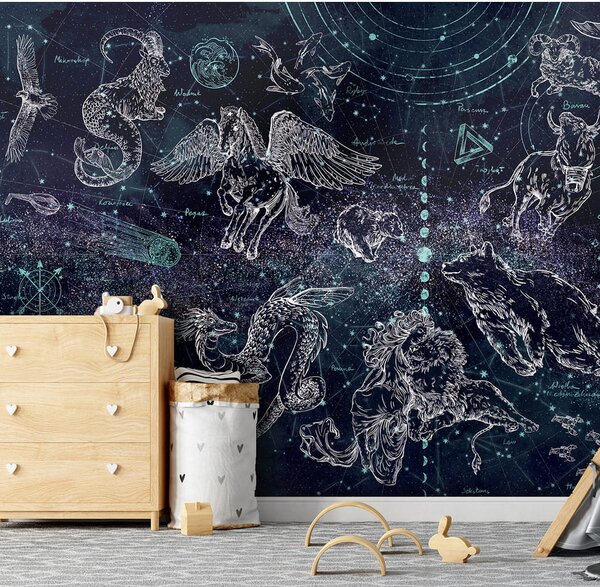 Tapeta Malumi NOCNE NIEBO - Znaki Zodiaku do pokoju dziecka