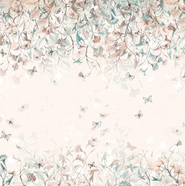 Tapeta Malumi BUTTERFLIES Mint W Motyle I Kwiaty do pokoju dziecka
