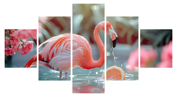Obraz - Flaming w stawie (125x70 cm)