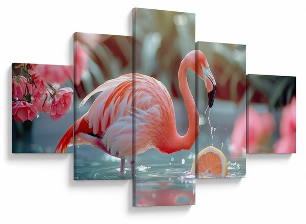 Obraz - Flaming w stawie (125x70 cm)