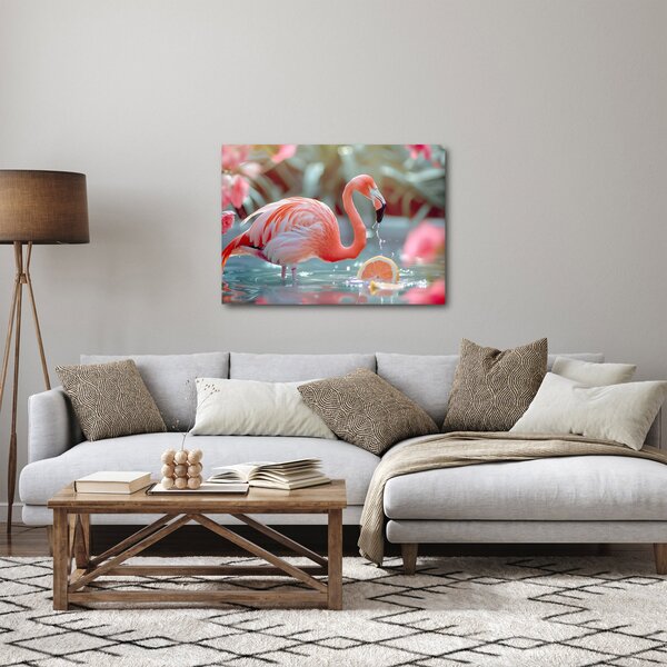 Obraz - Flaming w stawie (70x50 cm)