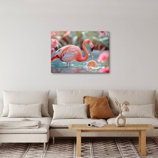 Obraz - Flaming w stawie (70x50 cm)