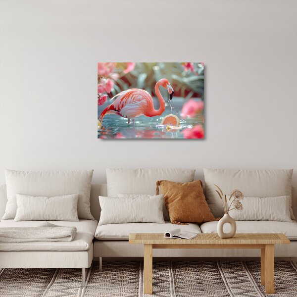 Obraz na szkle - Flaming w stawie (70x50 cm)