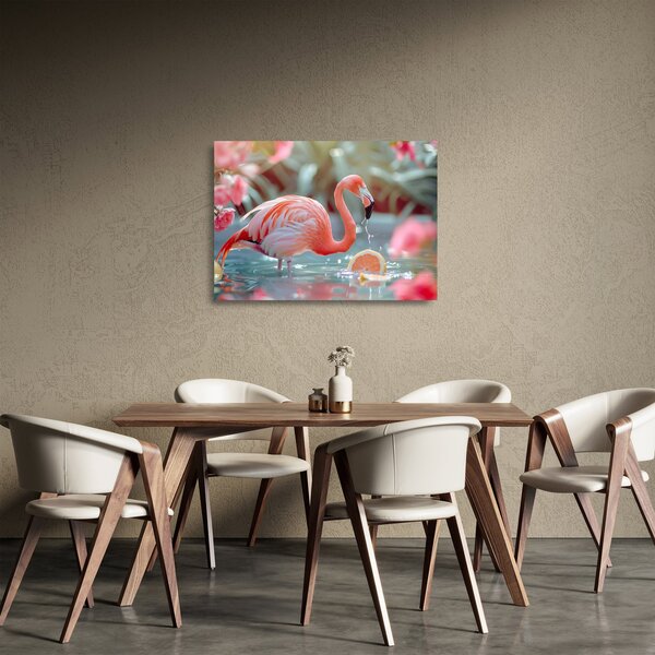 Obraz na szkle - Flaming w stawie (70x50 cm)
