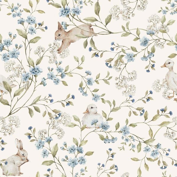 Tapeta do pokoju dla dziecka Meadow Friends with ducks and Bunnies