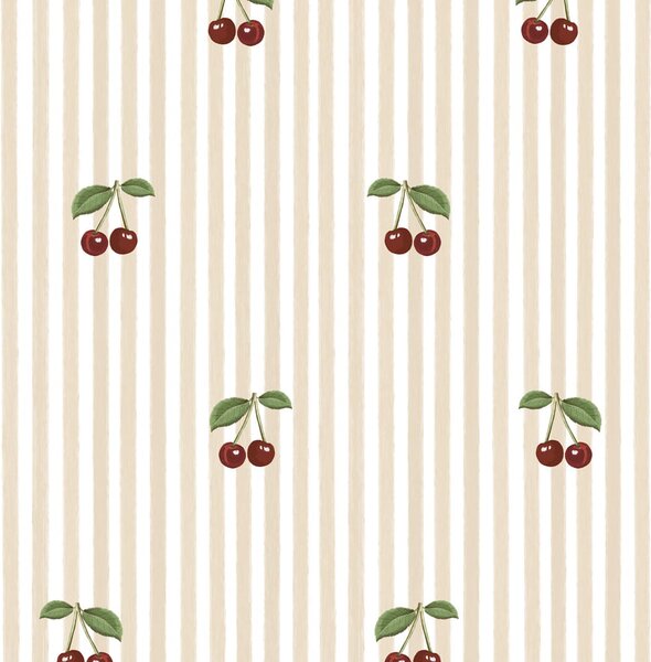 Tapeta do pokoju dla dziecka Little Cherries on Pink Stripes