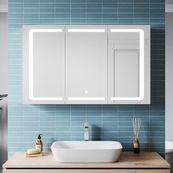 SONNI 3-drzwiowa szafka z lustrem azienkowym 105x65cm z 3-kolorowym owietleniem LED z gniazdem golarki dotykowym zawiasem bezprzewodowym ze stali nierdzewnej